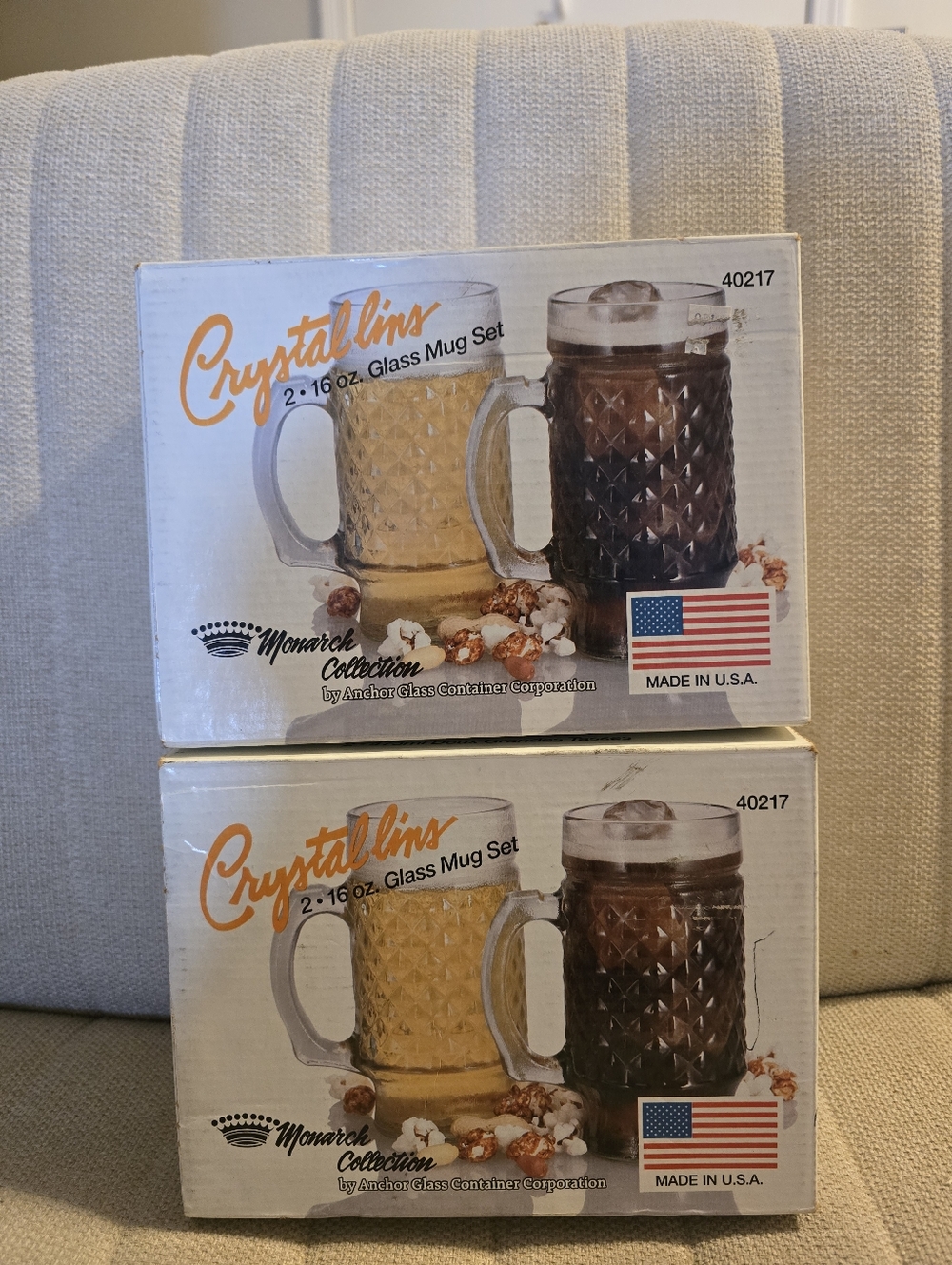 NIOB 4 Vintage Anchor Glass Golden Harvest Quilted Diamond Party Mugs 16oz